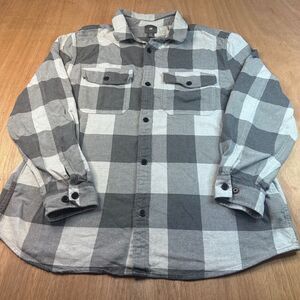 H&M Men’s Flannel Shirt Jacket Gray Plaid Button Front XXL 100% Cotton